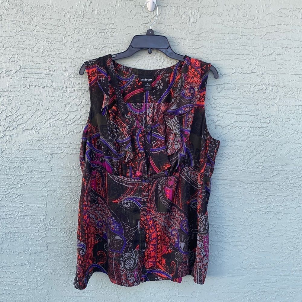 Lane Bryant Sz 16 Button Top With Ruffle Neck